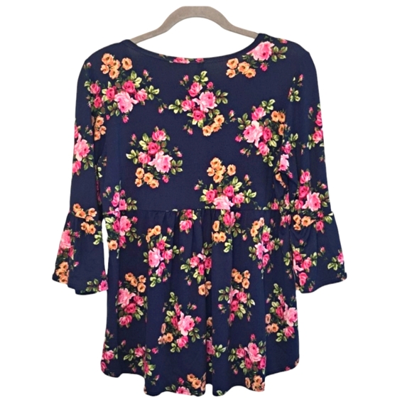 Cool Melon Floral Ruffle Peplum Blouse Size Medium - Picture 2 of 6